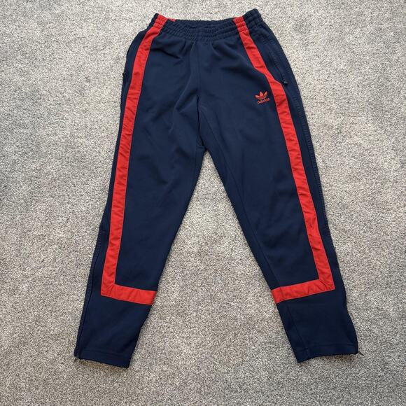 Adidas Track Pants Mens Small Navy Red Trefoil GK0648 Side Zip Retro Athletic - Picture 1 of 16